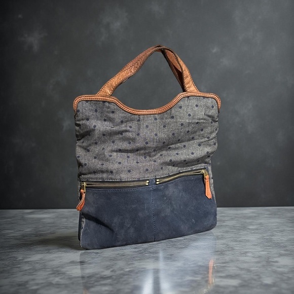 Fossil Handbags - Fossil Navy and Gray Tote with Tan Trim
